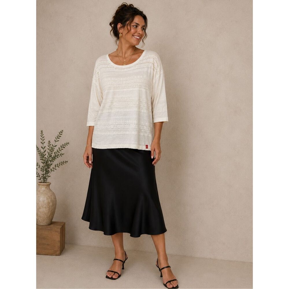 Edc By Esprit Ivory Lace Knit Tunic Top XL Boho Three Quarter Sleeve